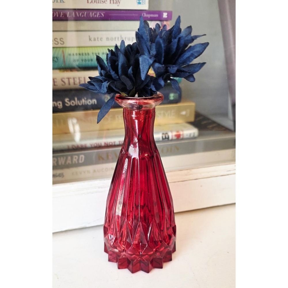 Vintage Mid Century Ruby Red Glass Bud Vase - 5.75" Tall